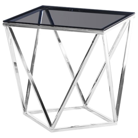 Best Master Furniture Angled Square Smoked Glass End Table, Silver E42 Silver End Table